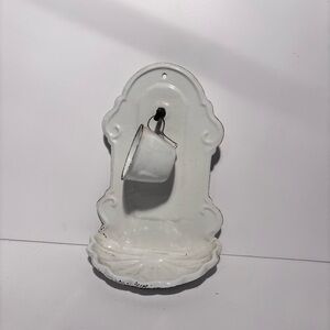 Vintage White Wall-Mounted Enamelware Soap Dish with Cup